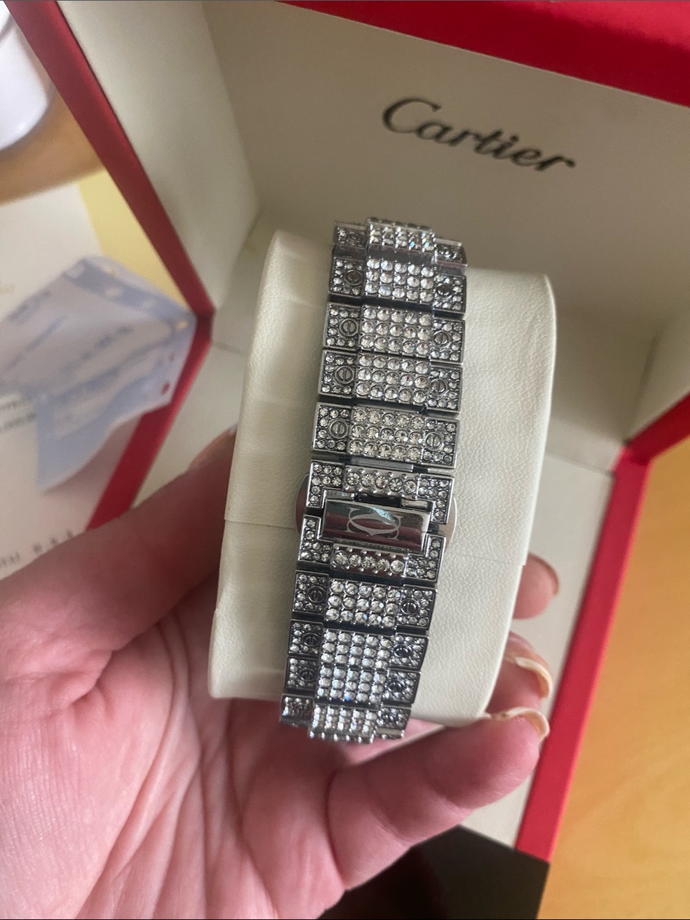 Cartier Silver Crystal-Embellished Women's Bracelet Watch - Picture 6 of 10